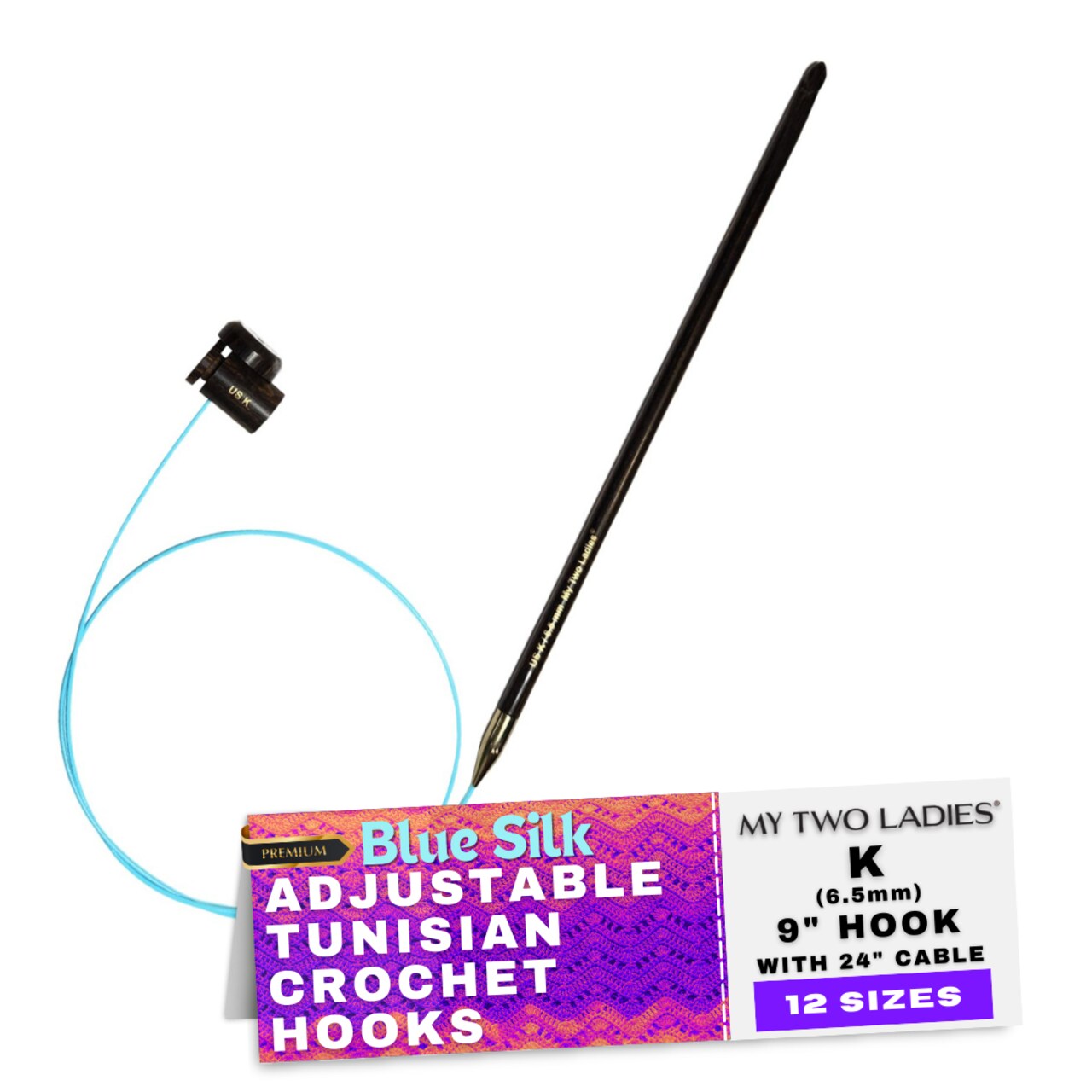 My Two Ladies | Blue Silk | Tunisian Adjustable Crochet Hooks | 12 Sizes